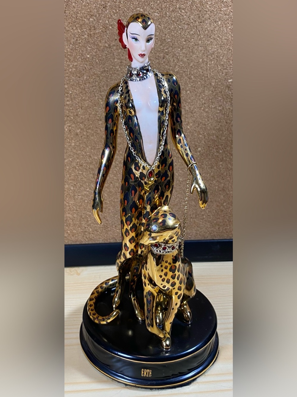 House Of Erte Franklin Mint Leopard Limited No B2175 Porcelain Gold Art Deco Vtg